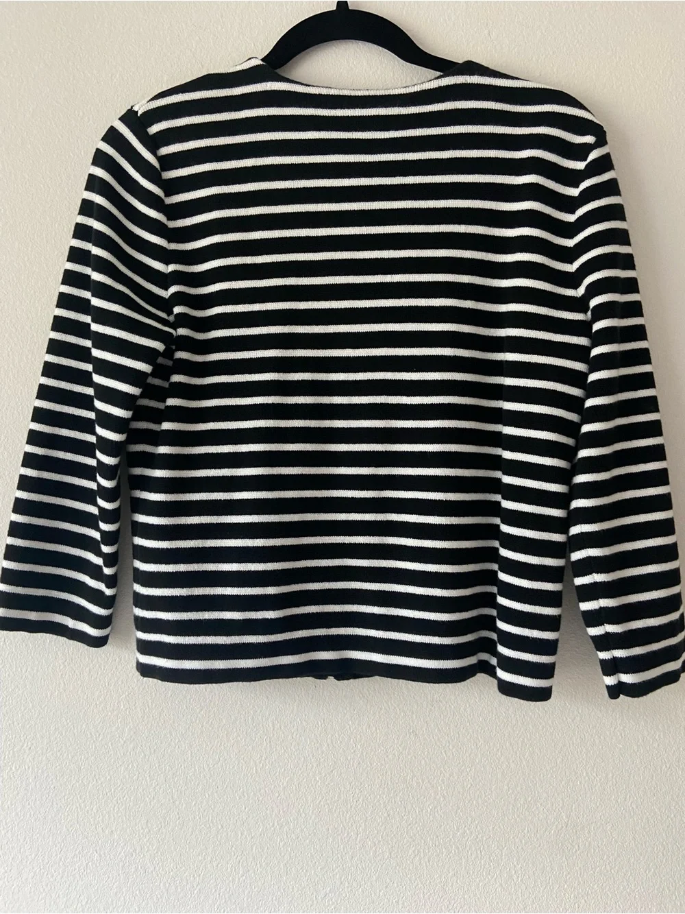 CHAPS Black White Striped Zip Front Cardigan Sweater Medium 100% Cotton
